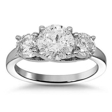 14K White Solid Gold Three Stone Diamond Engagement Ring 1.96 Ctw